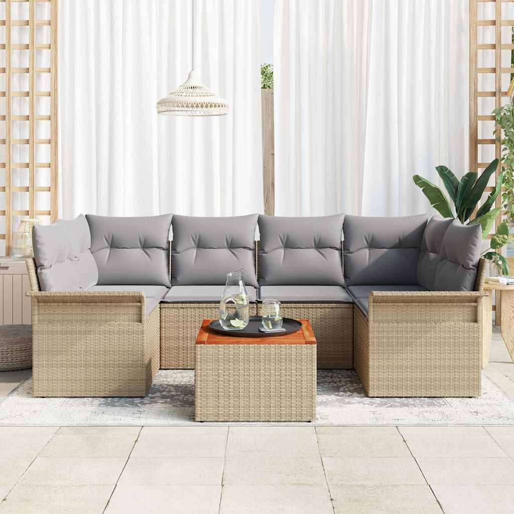 Σετ Καναπέ Κήπου με μαξιλάρι 7 pcs Μπεζ συνθετικό ρατάν
