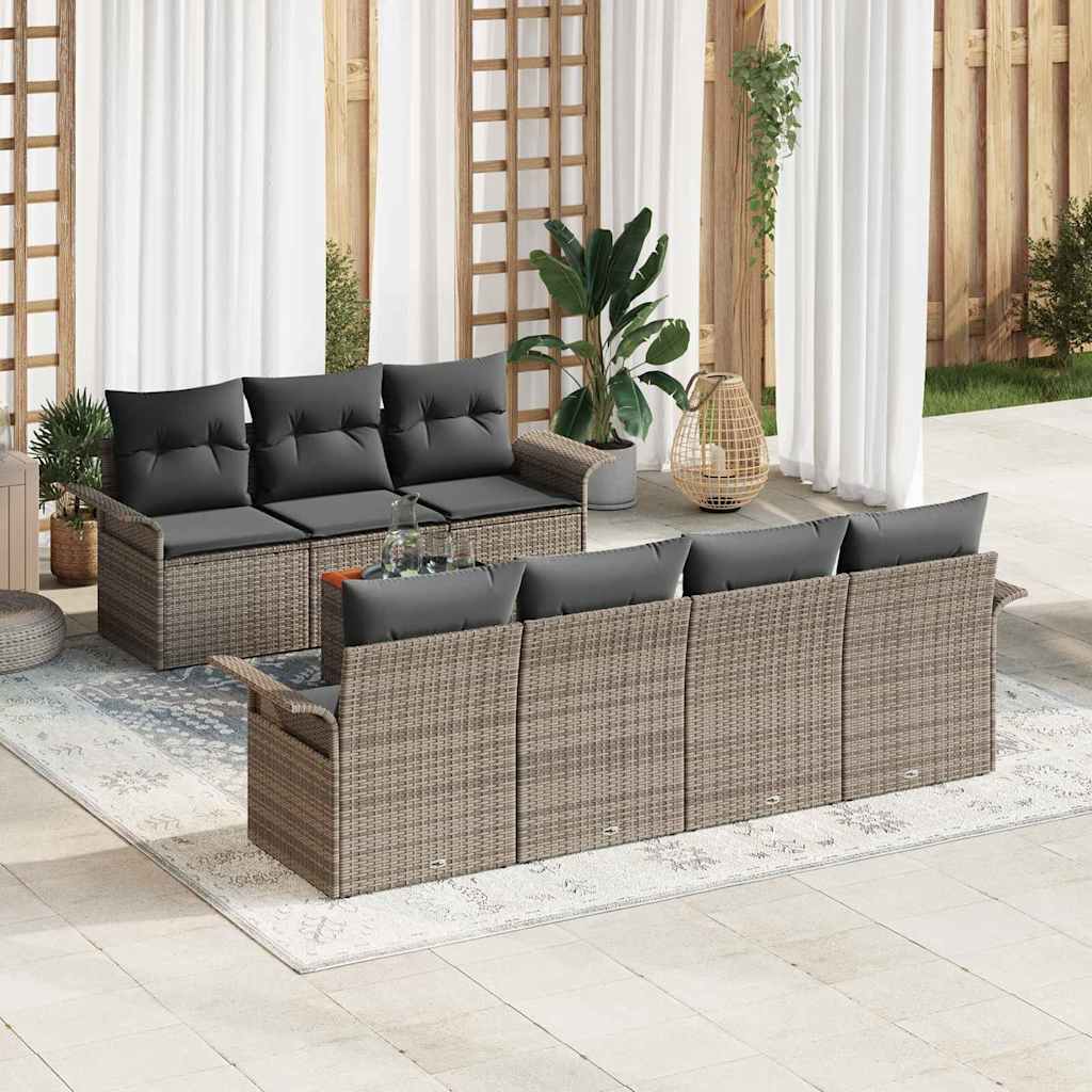Σετ Καναπέ Κήπου με μαξιλάρι 8 pcs Γκρι συνθετικό ρατάν