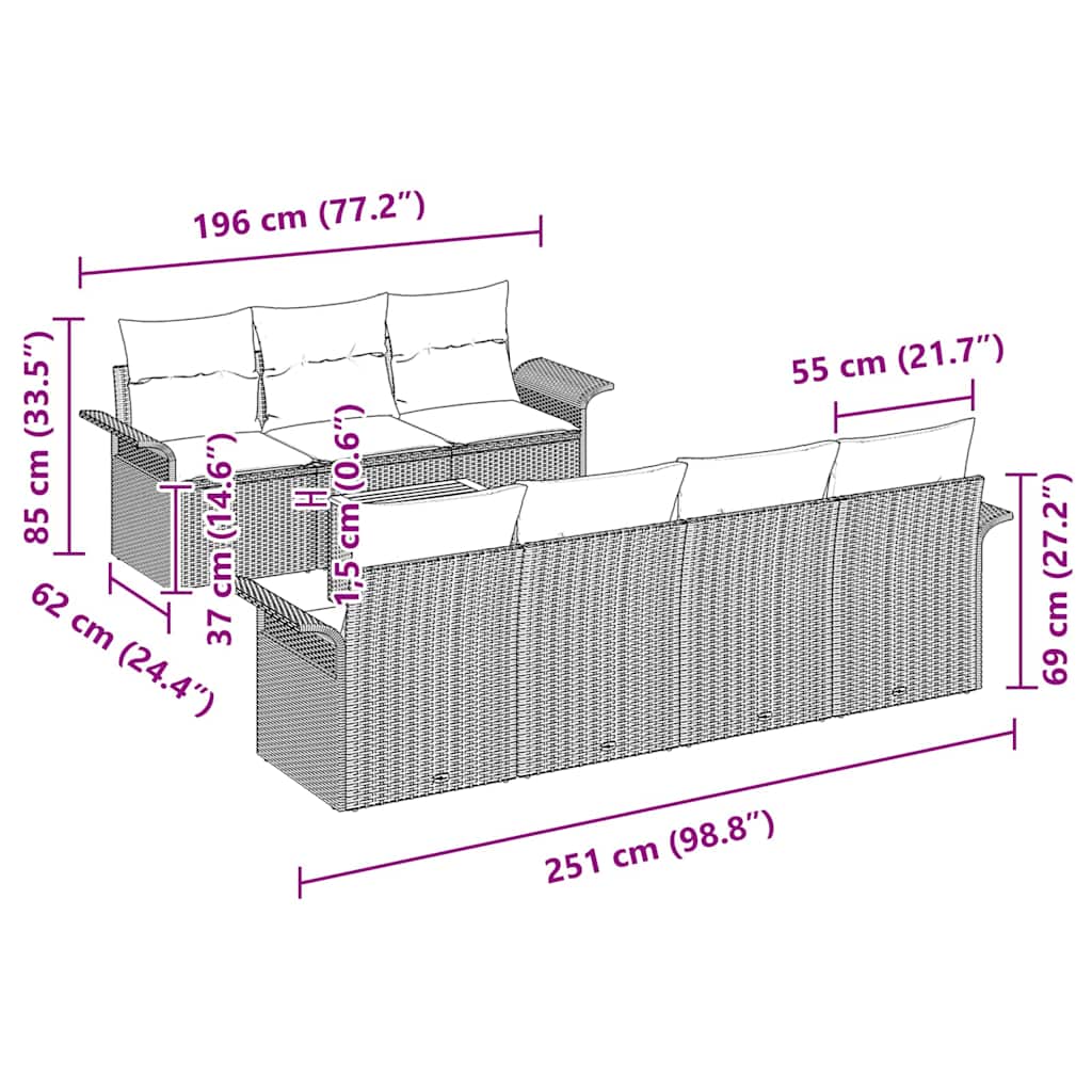 Σετ Καναπέ Κήπου με μαξιλάρι 8 pcs Γκρι συνθετικό ρατάν