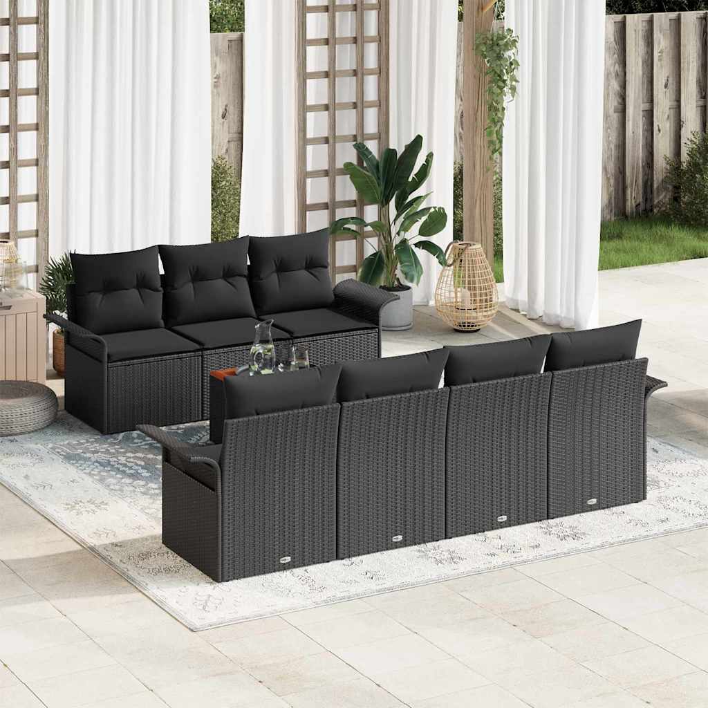 Σετ Καναπέ Κήπου με μαξιλάρι 8 pcs Μαύρο συνθετικό ρατάν - Pakobazaar
