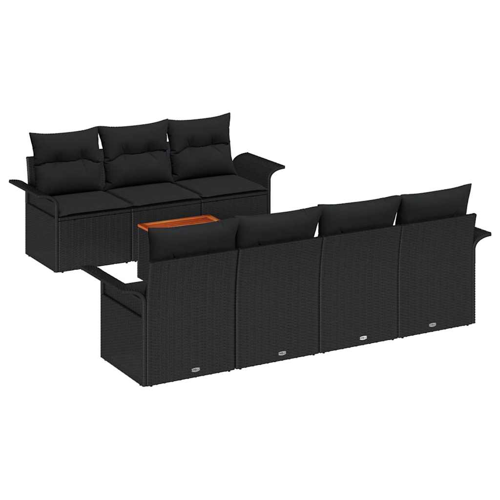 Σετ Καναπέ Κήπου με μαξιλάρι 8 pcs Μαύρο συνθετικό ρατάν - Pakobazaar