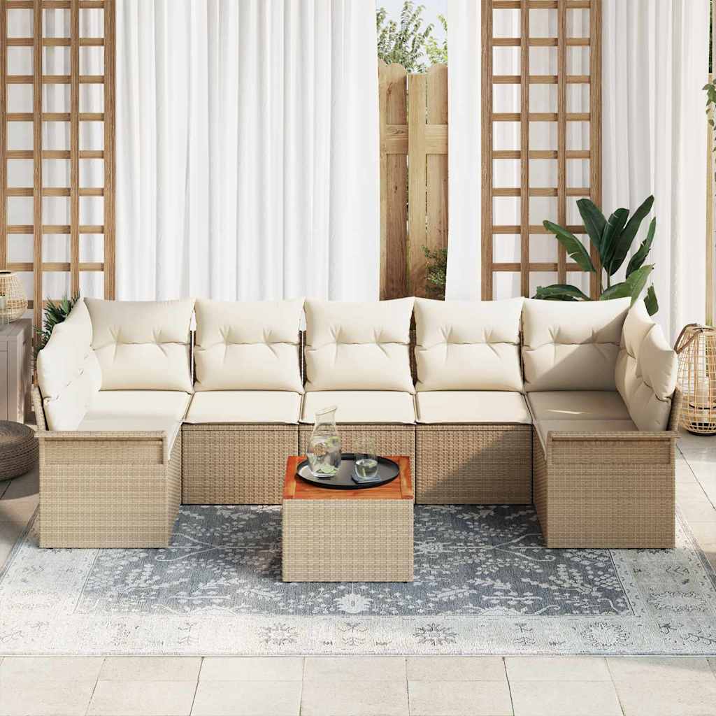 Σετ Καναπέ Κήπου με μαξιλάρι 8 pcs Μπεζ συνθετικό ρατάν