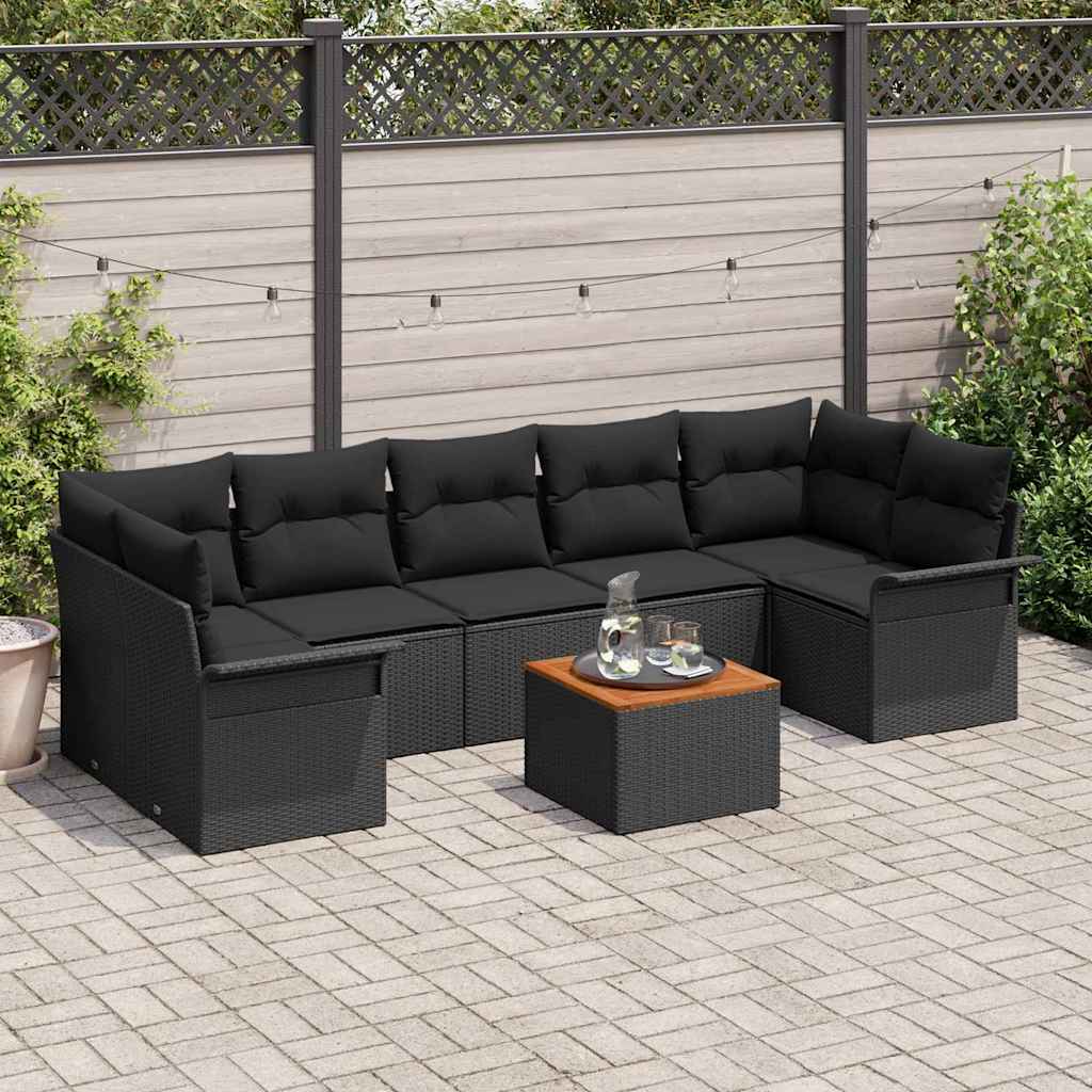Σετ Καναπέ Κήπου με μαξιλάρι 8 pcs Μαύρο συνθετικό ρατάν - Pakobazaar