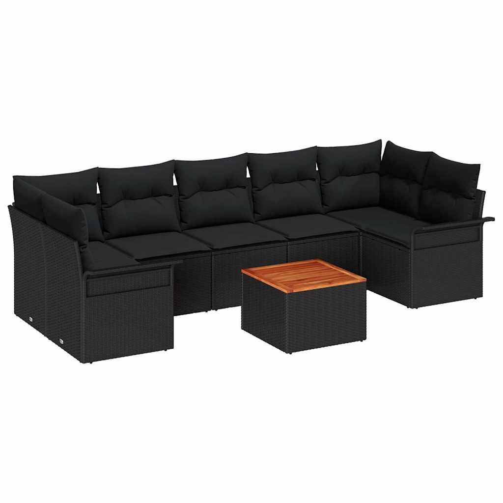Σετ Καναπέ Κήπου με μαξιλάρι 8 pcs Μαύρο συνθετικό ρατάν - Pakobazaar