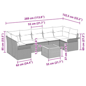 Σετ Καναπέ Κήπου με μαξιλάρι 8 pcs Γκρι συνθετικό ρατάν - Pakobazaar