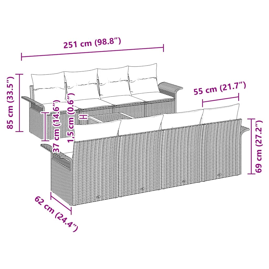 Σετ Καναπέ Κήπου με μαξιλάρι 9 pcs Μαύρο συνθετικό ρατάν - Pakobazaar