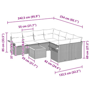 Σετ Καναπέ Κήπου με μαξιλάρι 9 pcs Γκρι συνθετικό ρατάν - Pakobazaar