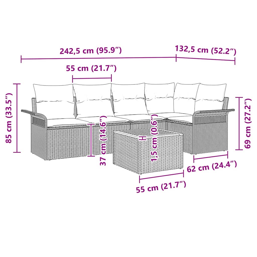 Σετ Καναπέ Κήπου με μαξιλάρι 6 pcs Μπεζ συνθετικό ρατάν