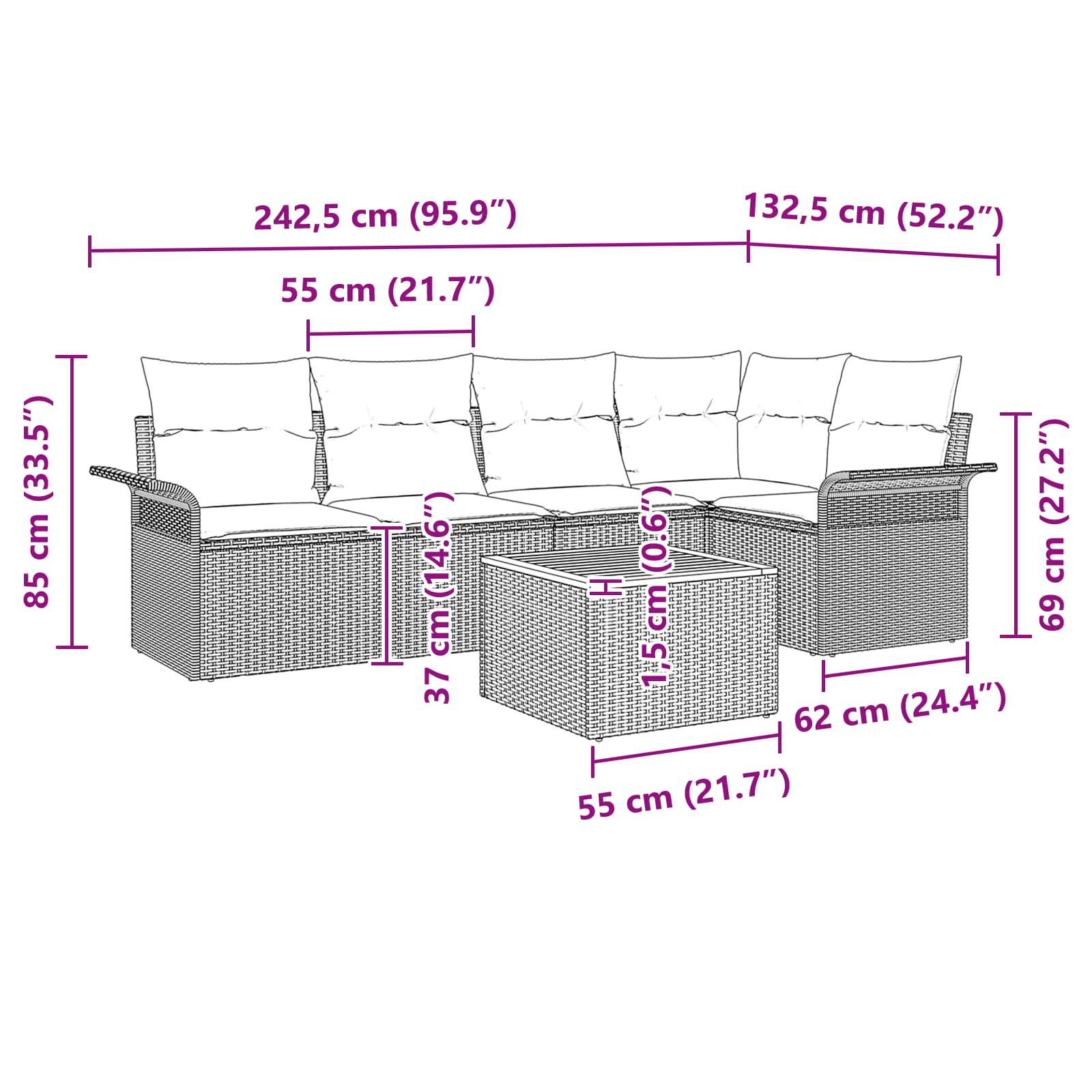 Σετ Καναπέ Κήπου με μαξιλάρι 6 pcs Μαύρο συνθετικό ρατάν - Pakobazaar
