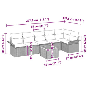 Σετ Καναπέ Κήπου με μαξιλάρι 7 pcs Μαύρο συνθετικό ρατάν - Pakobazaar