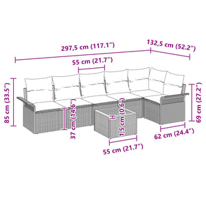 Σετ Καναπέ Κήπου με μαξιλάρι 7 pcs Γκρι συνθετικό ρατάν - Pakobazaar