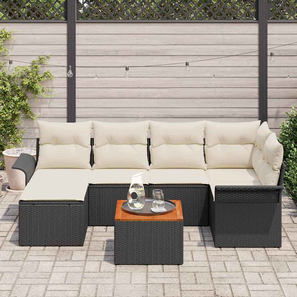 Σετ Καναπέ Κήπου με μαξιλάρι 7 pcs Μαύρο συνθετικό ρατάν - Pakobazaar