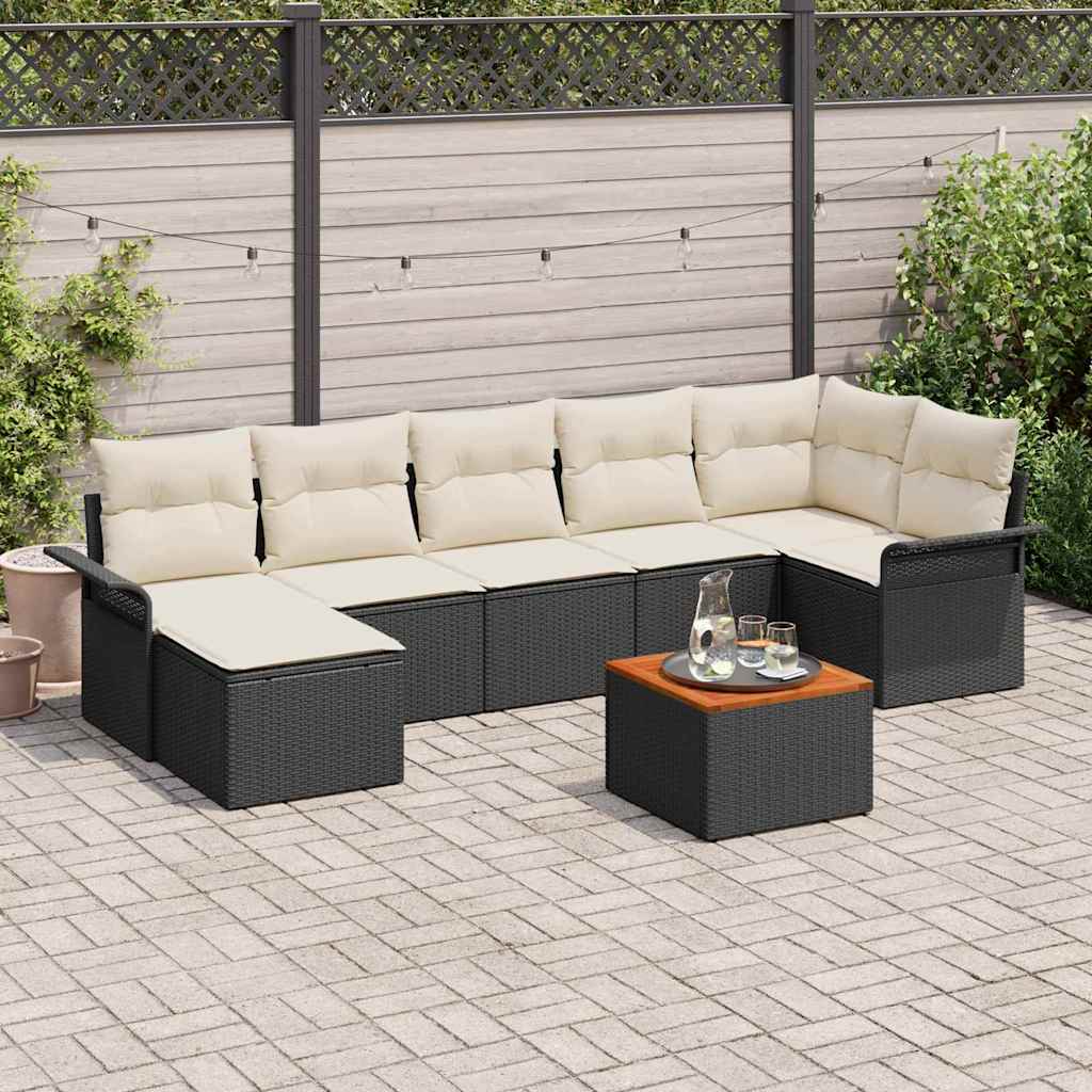 Σετ Καναπέ Κήπου με μαξιλάρι 8 pcs Μαύρο συνθετικό ρατάν - Pakobazaar