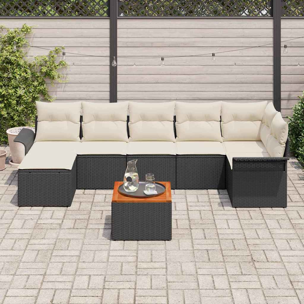 Σετ Καναπέ Κήπου με μαξιλάρι 8 pcs Μαύρο συνθετικό ρατάν - Pakobazaar