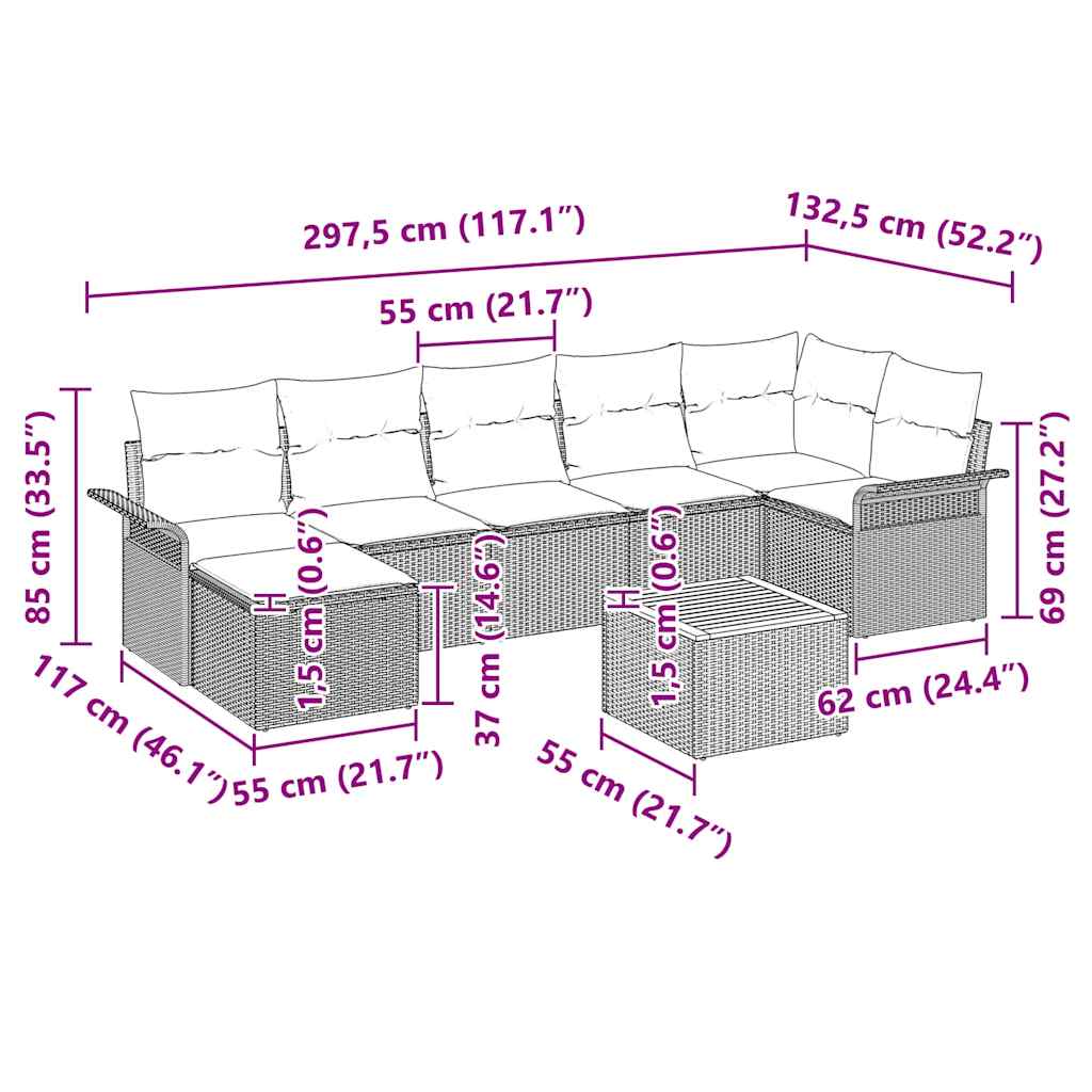 Σετ Καναπέ Κήπου με μαξιλάρι 8 pcs Μαύρο συνθετικό ρατάν - Pakobazaar