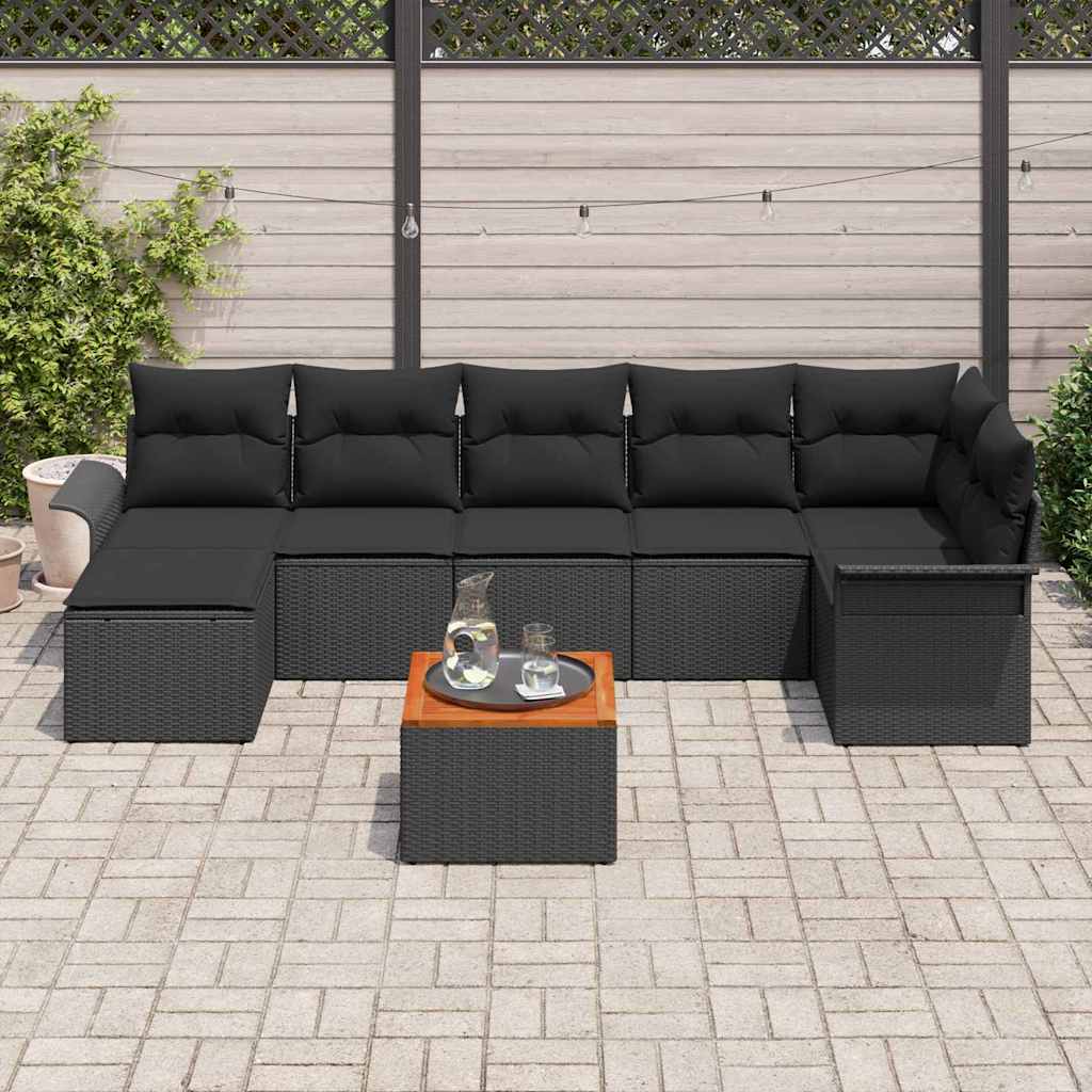 Σετ Καναπέ Κήπου με μαξιλάρι 8 pcs Μαύρο συνθετικό ρατάν - Pakobazaar