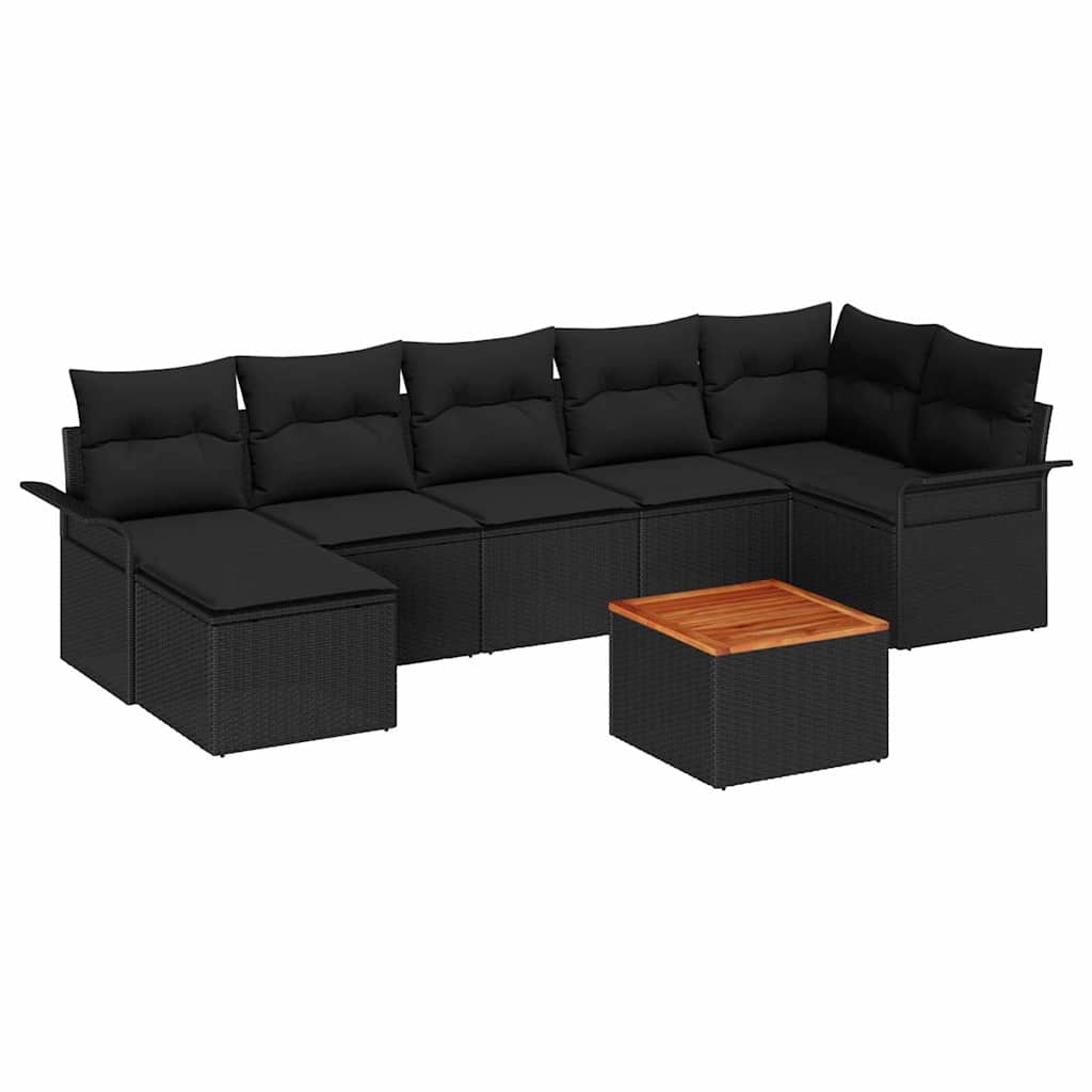 Σετ Καναπέ Κήπου με μαξιλάρι 8 pcs Μαύρο συνθετικό ρατάν - Pakobazaar