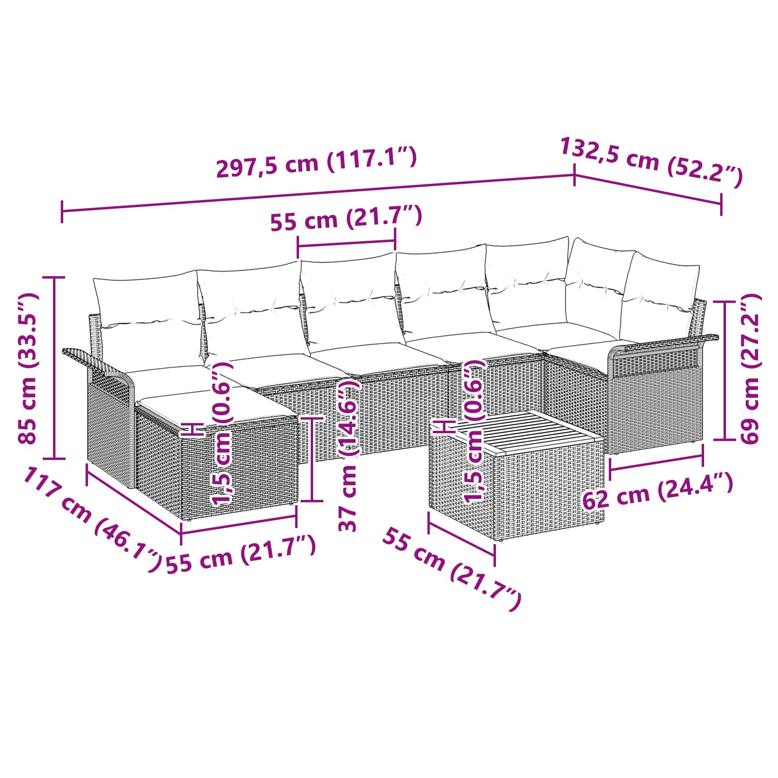 Σετ Καναπέ Κήπου με μαξιλάρι 8 pcs Γκρι συνθετικό ρατάν - Pakobazaar