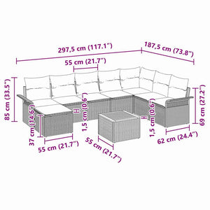 Σετ Καναπέ Κήπου με μαξιλάρι 9 pcs Μαύρο συνθετικό ρατάν - Pakobazaar