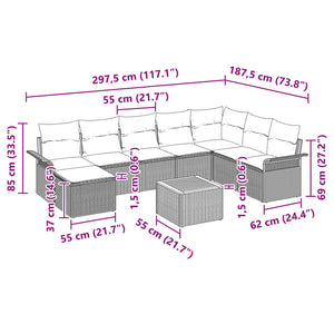 Σετ Καναπέ Κήπου με μαξιλάρι 9 pcs Μαύρο συνθετικό ρατάν - Pakobazaar