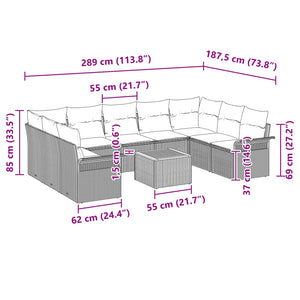 Σετ Καναπέ Κήπου με μαξιλάρι 10 pcs Γκρι συνθετικό ρατάν - Pakobazaar