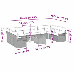 Σετ Καναπέ Κήπου με μαξιλάρι 11 pcs Μαύρο συνθετικό ρατάν - Pakobazaar