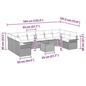 Σετ Καναπέ Κήπου με μαξιλάρι 11 pcs Μαύρο συνθετικό ρατάν - Pakobazaar