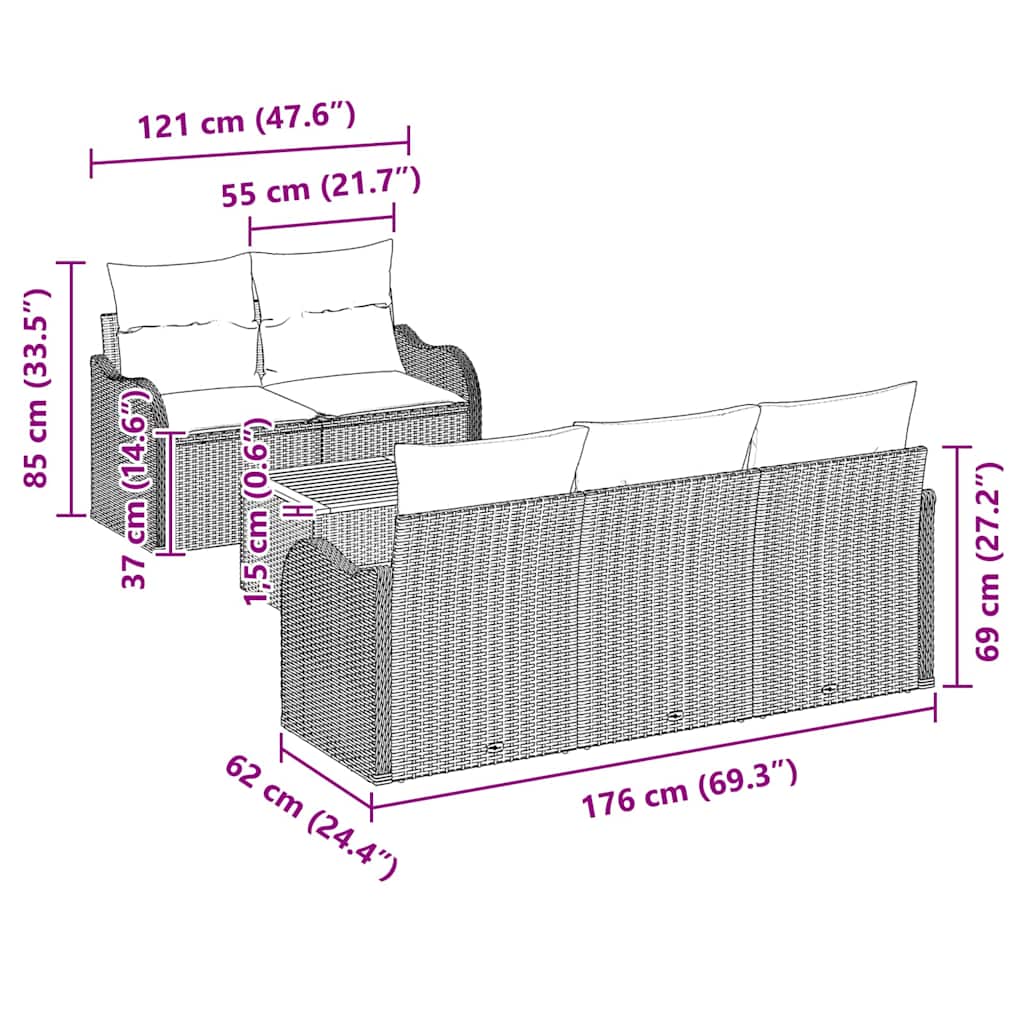 Σετ Καναπέ Κήπου με μαξιλάρι 6 pcs Μπεζ συνθετικό ρατάν