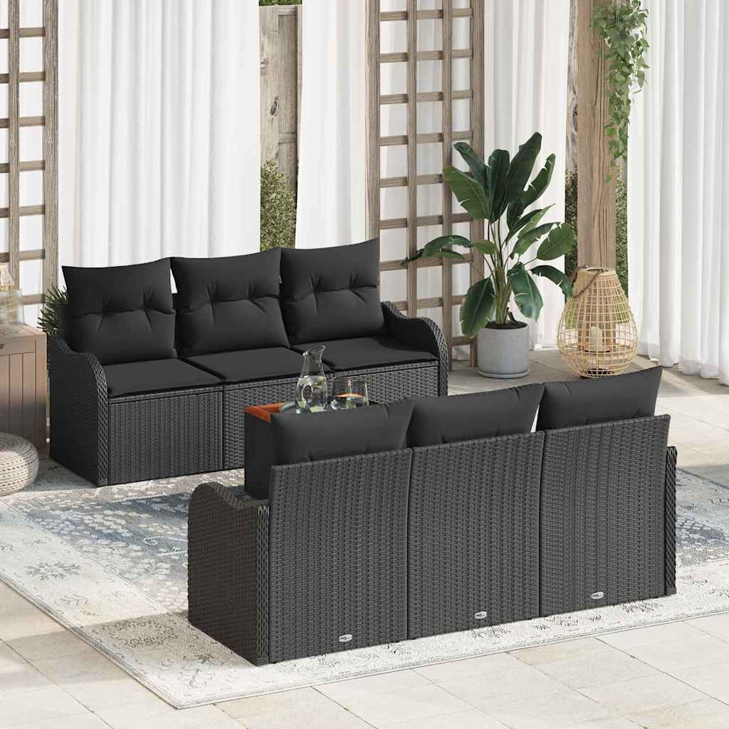 Σετ Καναπέ Κήπου με μαξιλάρι 7 pcs Μαύρο συνθετικό ρατάν - Pakobazaar