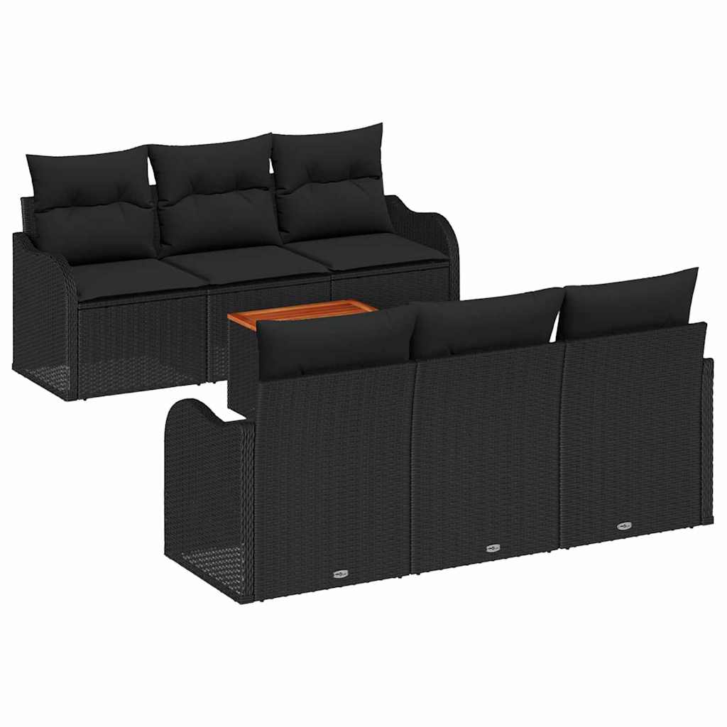 Σετ Καναπέ Κήπου με μαξιλάρι 7 pcs Μαύρο συνθετικό ρατάν - Pakobazaar