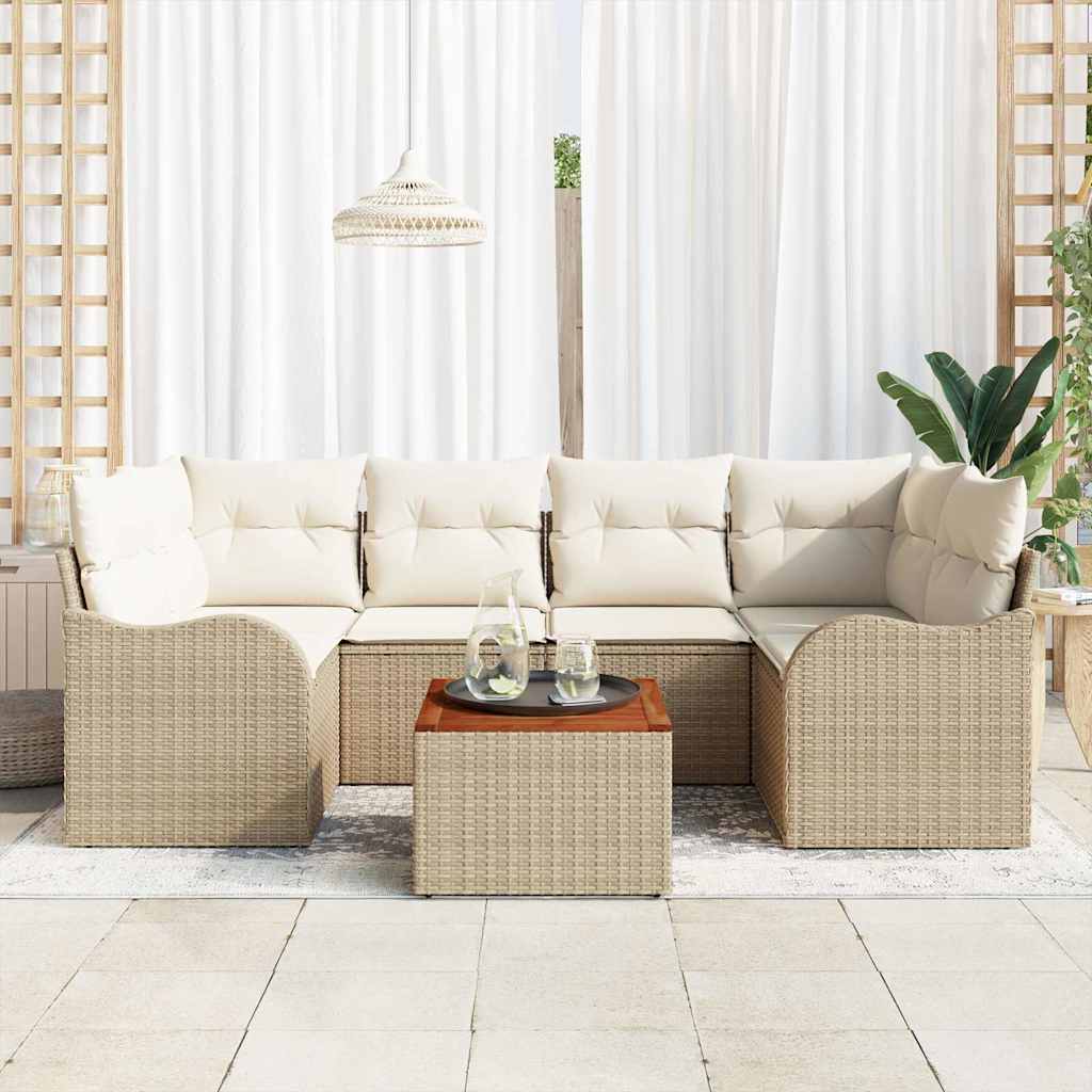 Σετ Καναπέ Κήπου με μαξιλάρι 7 pcs Μπεζ συνθετικό ρατάν