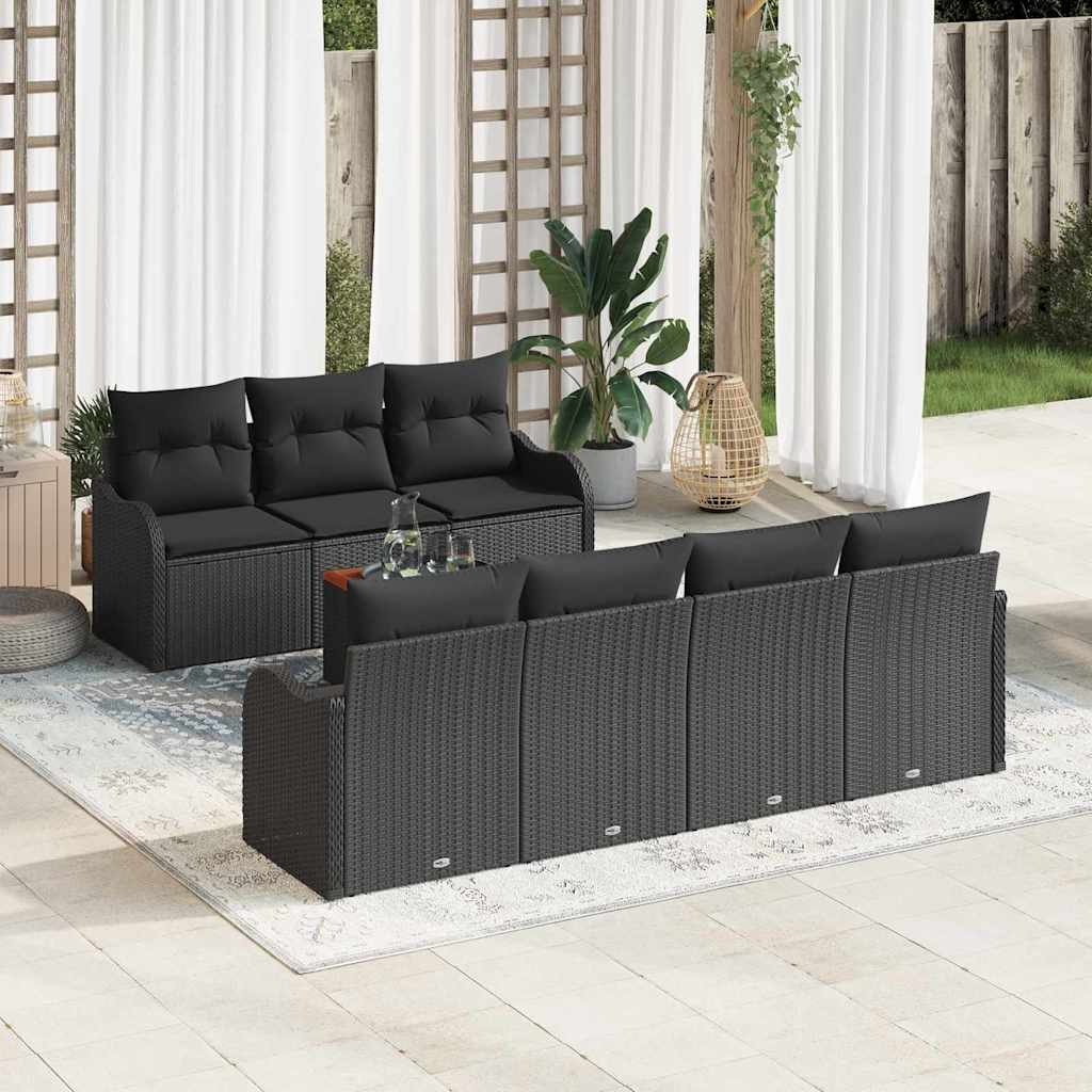 Σετ Καναπέ Κήπου με μαξιλάρι 8 pcs Μαύρο συνθετικό ρατάν - Pakobazaar