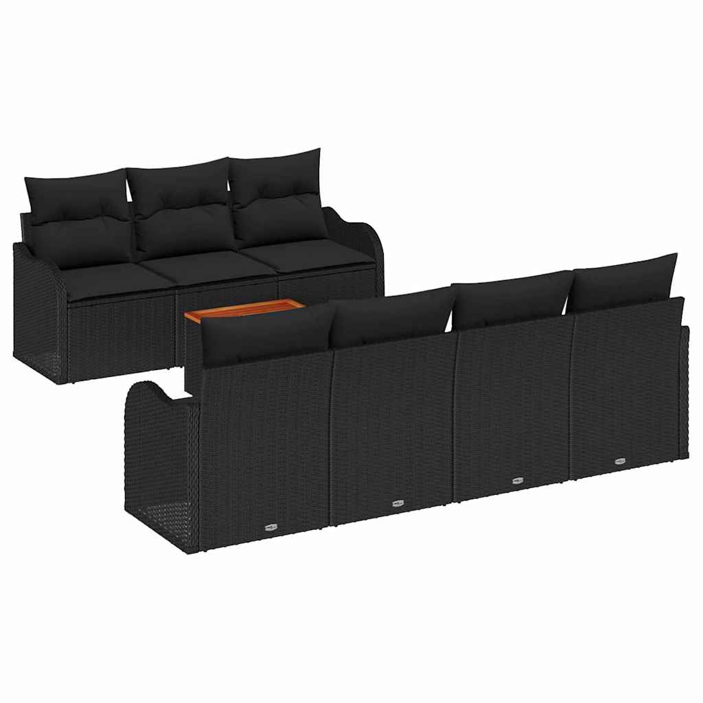 Σετ Καναπέ Κήπου με μαξιλάρι 8 pcs Μαύρο συνθετικό ρατάν - Pakobazaar