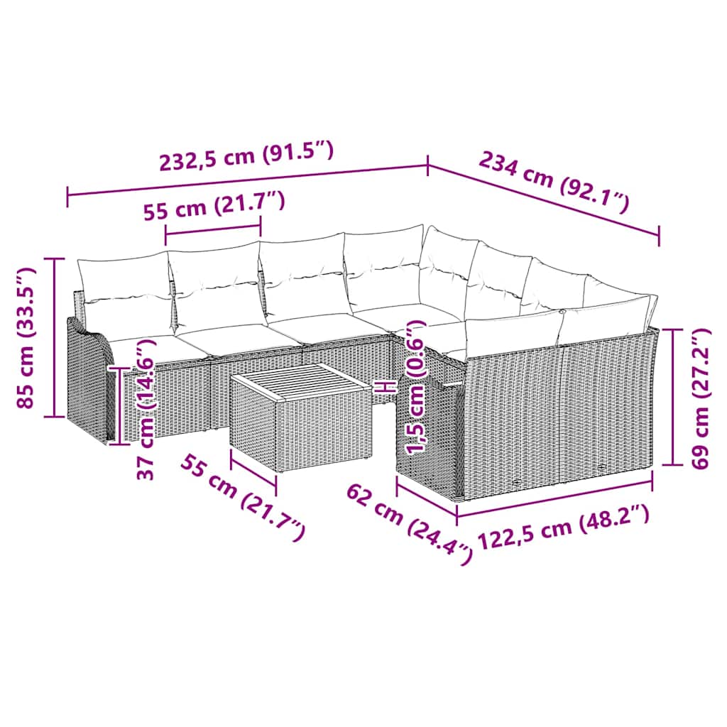 Σετ Καναπέ Κήπου με μαξιλάρι 9 pcs Γκρι συνθετικό ρατάν