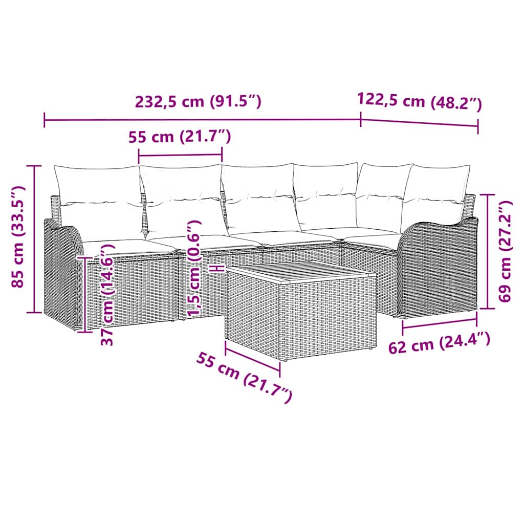 Σετ Καναπέ Κήπου με μαξιλάρι 6 pcs Μπεζ συνθετικό ρατάν