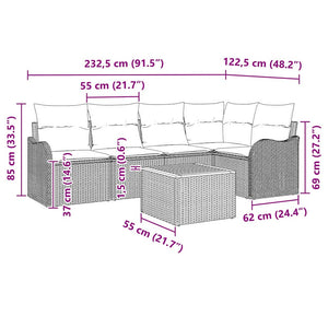 Σετ Καναπέ Κήπου με μαξιλάρι 6 pcs Μαύρο συνθετικό ρατάν - Pakobazaar