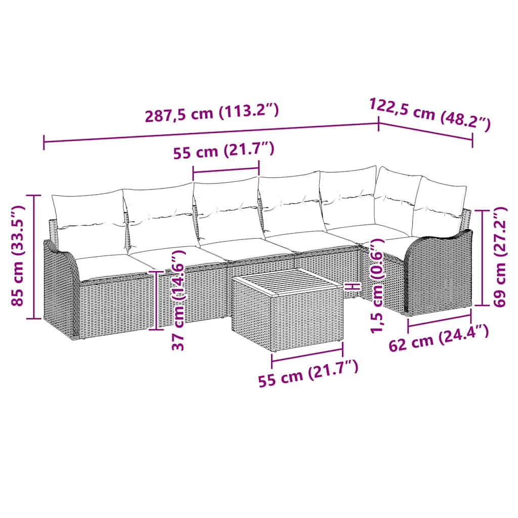 Σετ Καναπέ Κήπου με μαξιλάρι 7 pcs Μαύρο συνθετικό ρατάν - Pakobazaar