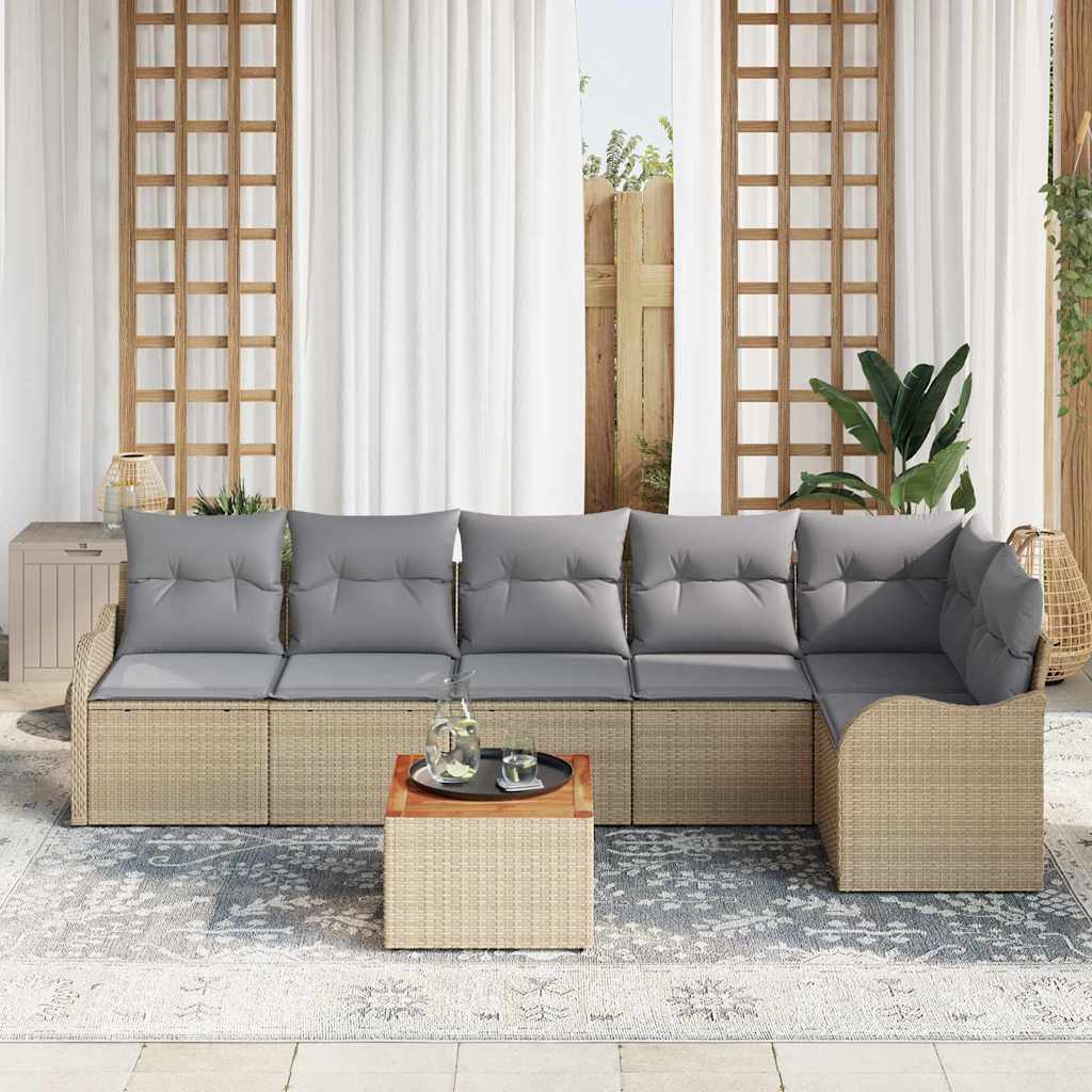 Σετ Καναπέ Κήπου με μαξιλάρι 7 pcs Μπεζ συνθετικό ρατάν