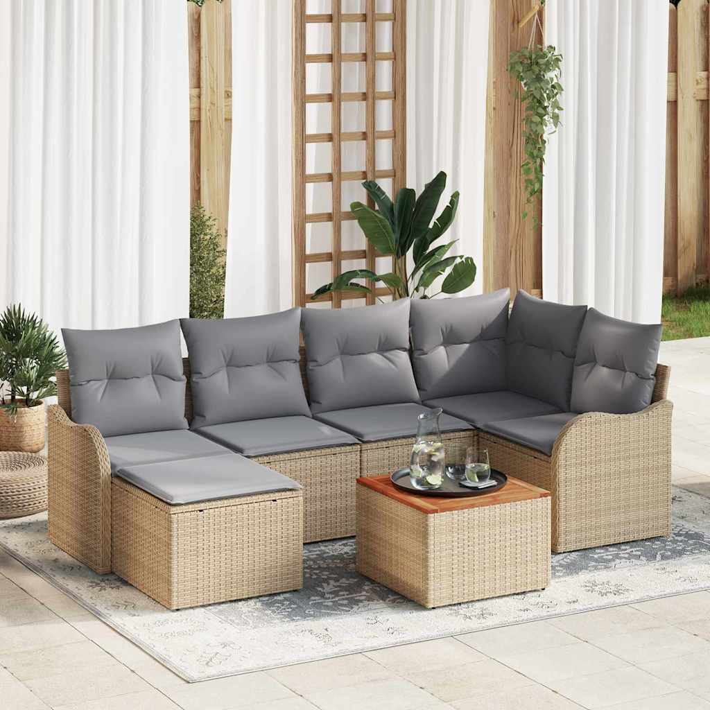 Σετ Καναπέ Κήπου με μαξιλάρι 7 pcs Μπεζ συνθετικό ρατάν
