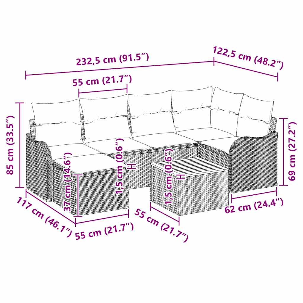 Σετ Καναπέ Κήπου με μαξιλάρι 7 pcs Μπεζ συνθετικό ρατάν