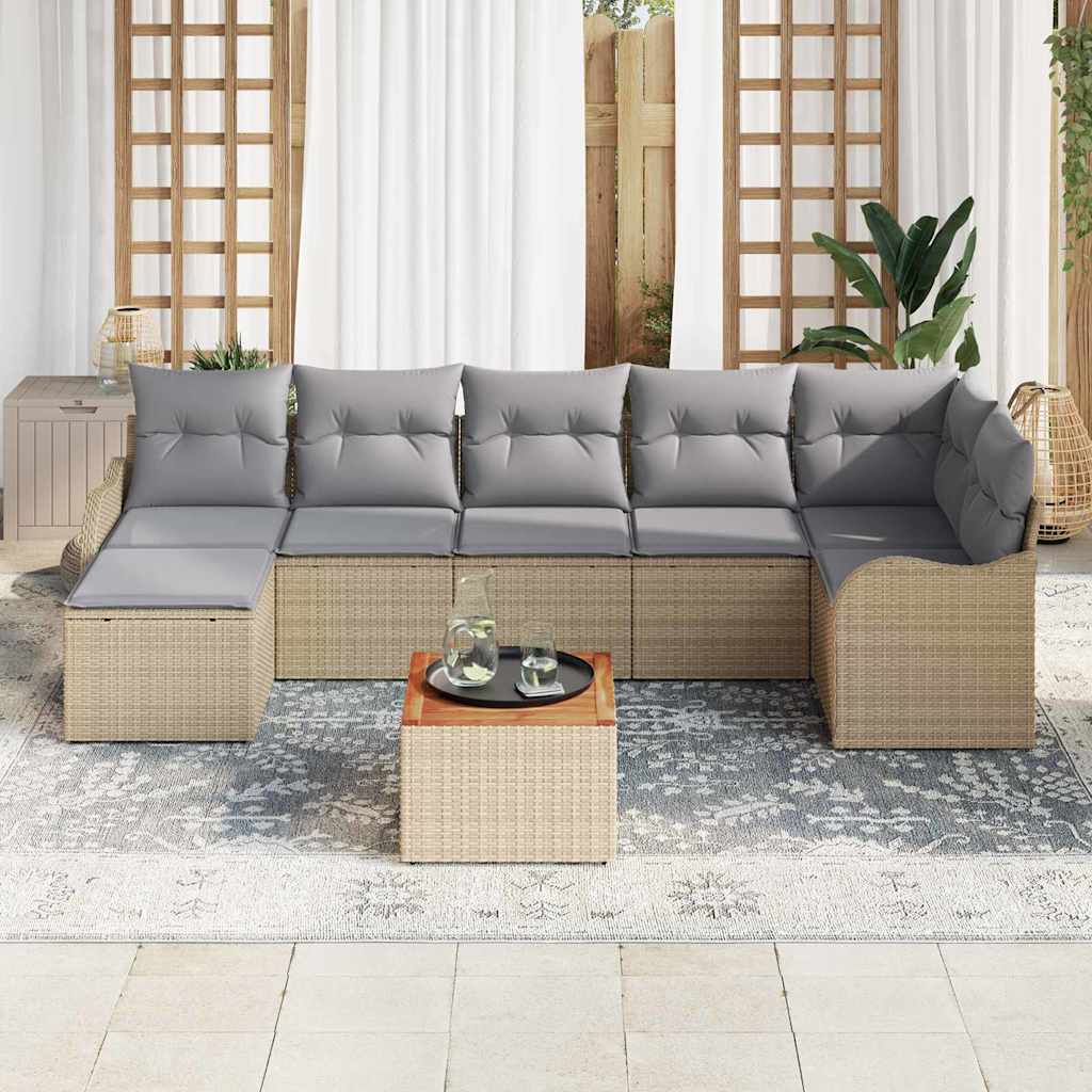 Σετ Καναπέ Κήπου με μαξιλάρι 8 pcs Μπεζ συνθετικό ρατάν
