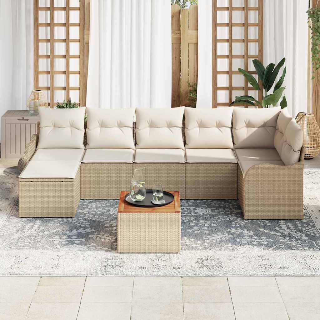Σετ Καναπέ Κήπου με μαξιλάρι 8 pcs Μπεζ συνθετικό ρατάν