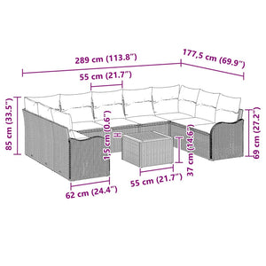 Σετ Καναπέ Κήπου με μαξιλάρι 10 pcs Μαύρο συνθετικό ρατάν - Pakobazaar