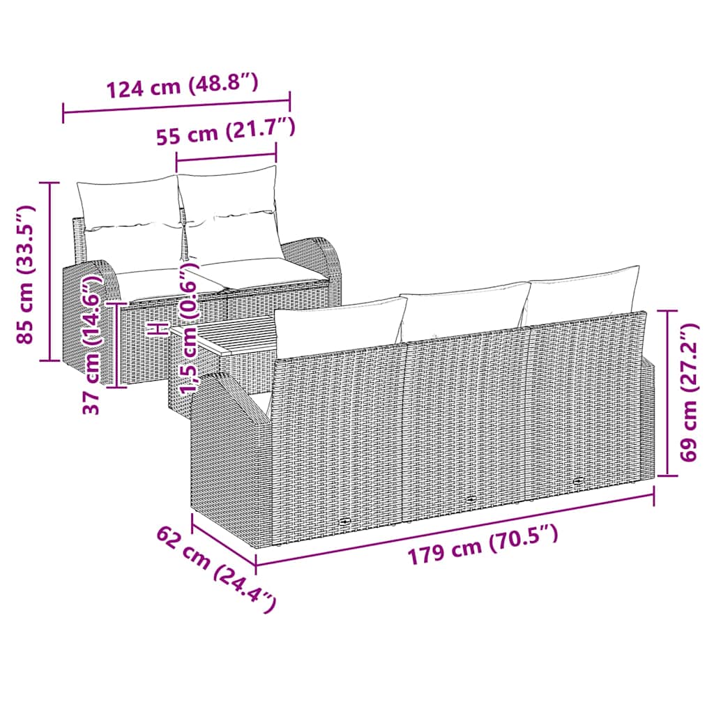 Σετ Καναπέ Κήπου με μαξιλάρι 6 pcs Μπεζ συνθετικό ρατάν