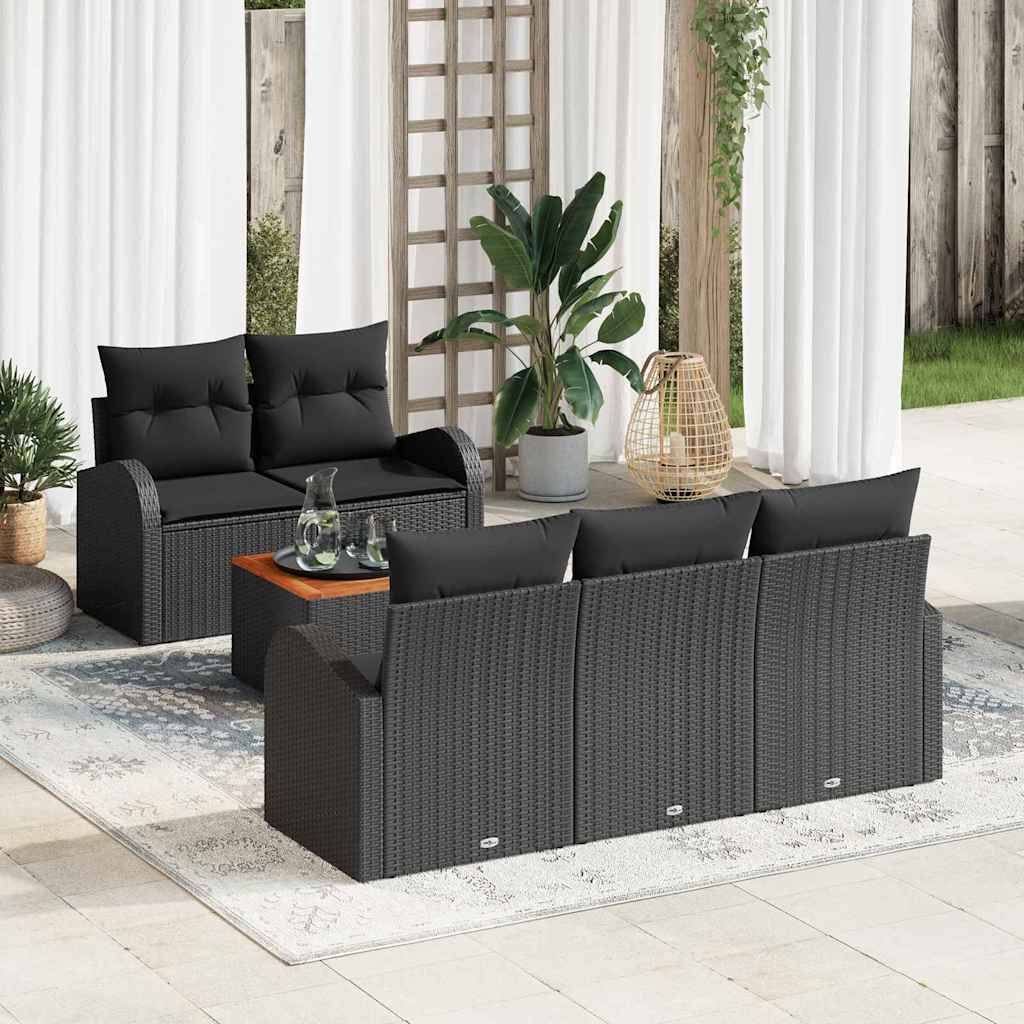 Σετ Καναπέ Κήπου με μαξιλάρι 6 pcs Μαύρο συνθετικό ρατάν - Pakobazaar
