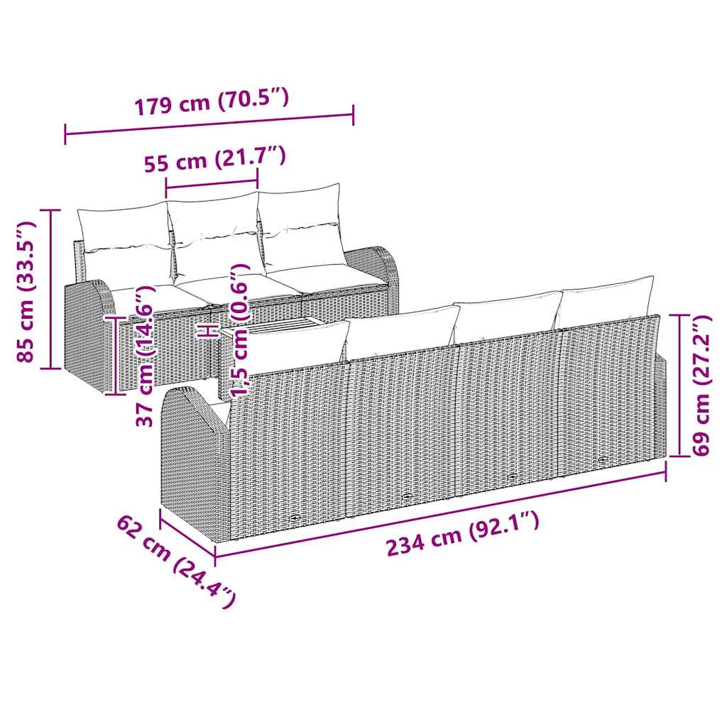 Σετ Καναπέ Κήπου με μαξιλάρι 8 pcs Μπεζ συνθετικό ρατάν