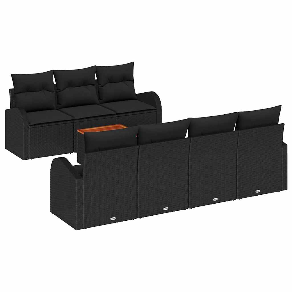 Σετ Καναπέ Κήπου με μαξιλάρι 8 pcs Μαύρο συνθετικό ρατάν - Pakobazaar
