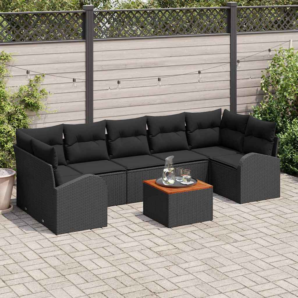 Σετ Καναπέ Κήπου με μαξιλάρι 8 pcs Μαύρο συνθετικό ρατάν - Pakobazaar