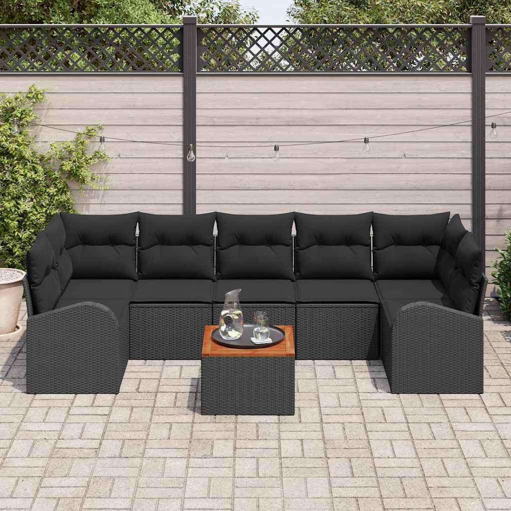 Σετ Καναπέ Κήπου με μαξιλάρι 8 pcs Μαύρο συνθετικό ρατάν - Pakobazaar