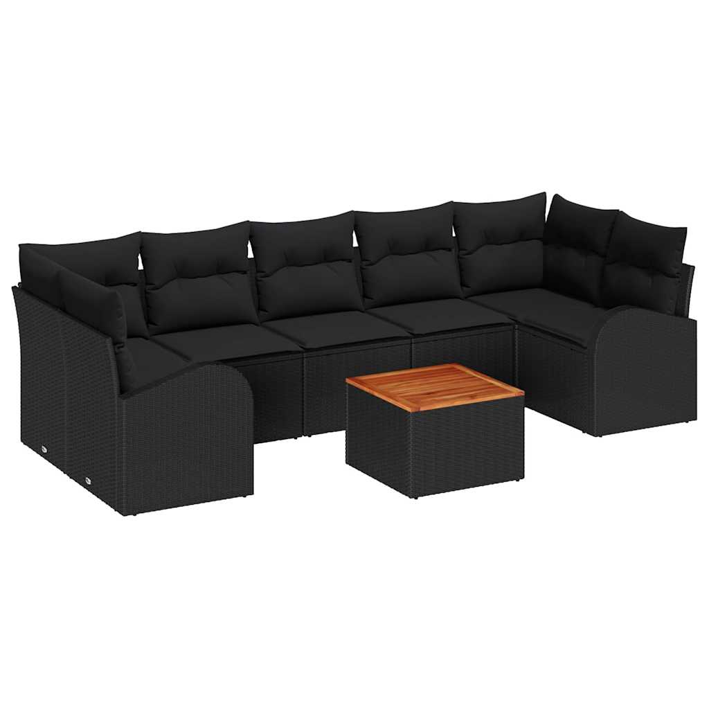 Σετ Καναπέ Κήπου με μαξιλάρι 8 pcs Μαύρο συνθετικό ρατάν - Pakobazaar